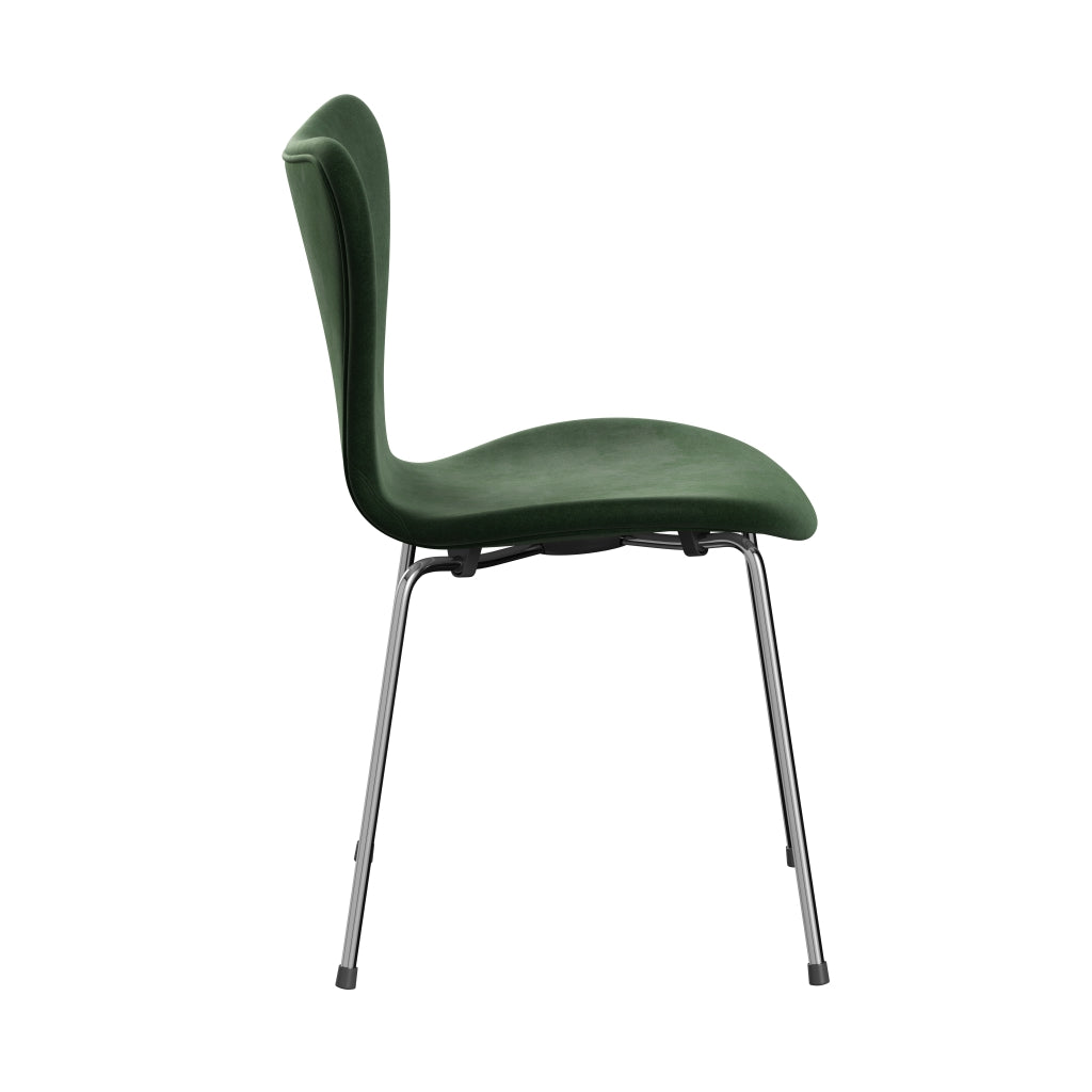 Fritz Hansen 3107 Krzesło pełna tapicerka, Chrome/Belfast Velvet Forest Green