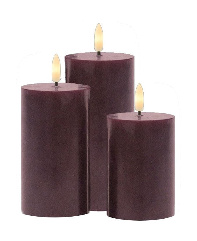 Sirius Sille Rechargeable Led Candle 3 Pcs ø7,5x H10/12,5/15cm, Bordeaux