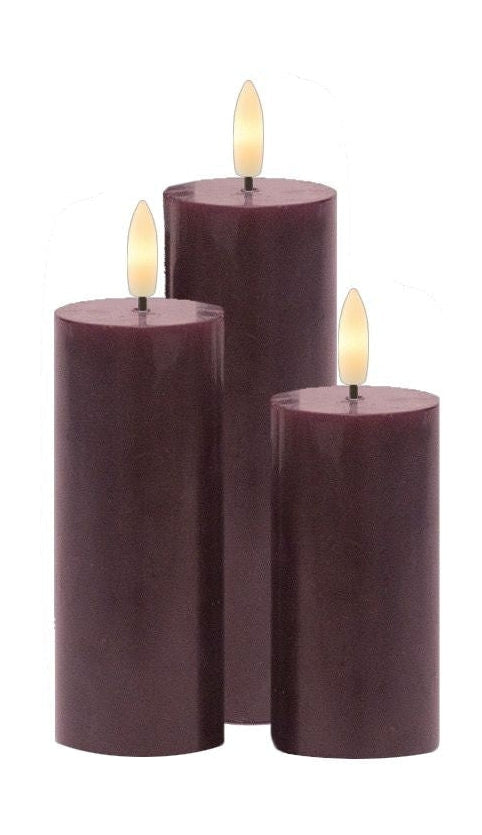 Sirius Sille Rechargeable Led Candle 3 Pcs ø5x H10/12,5/15cm, Bordeaux