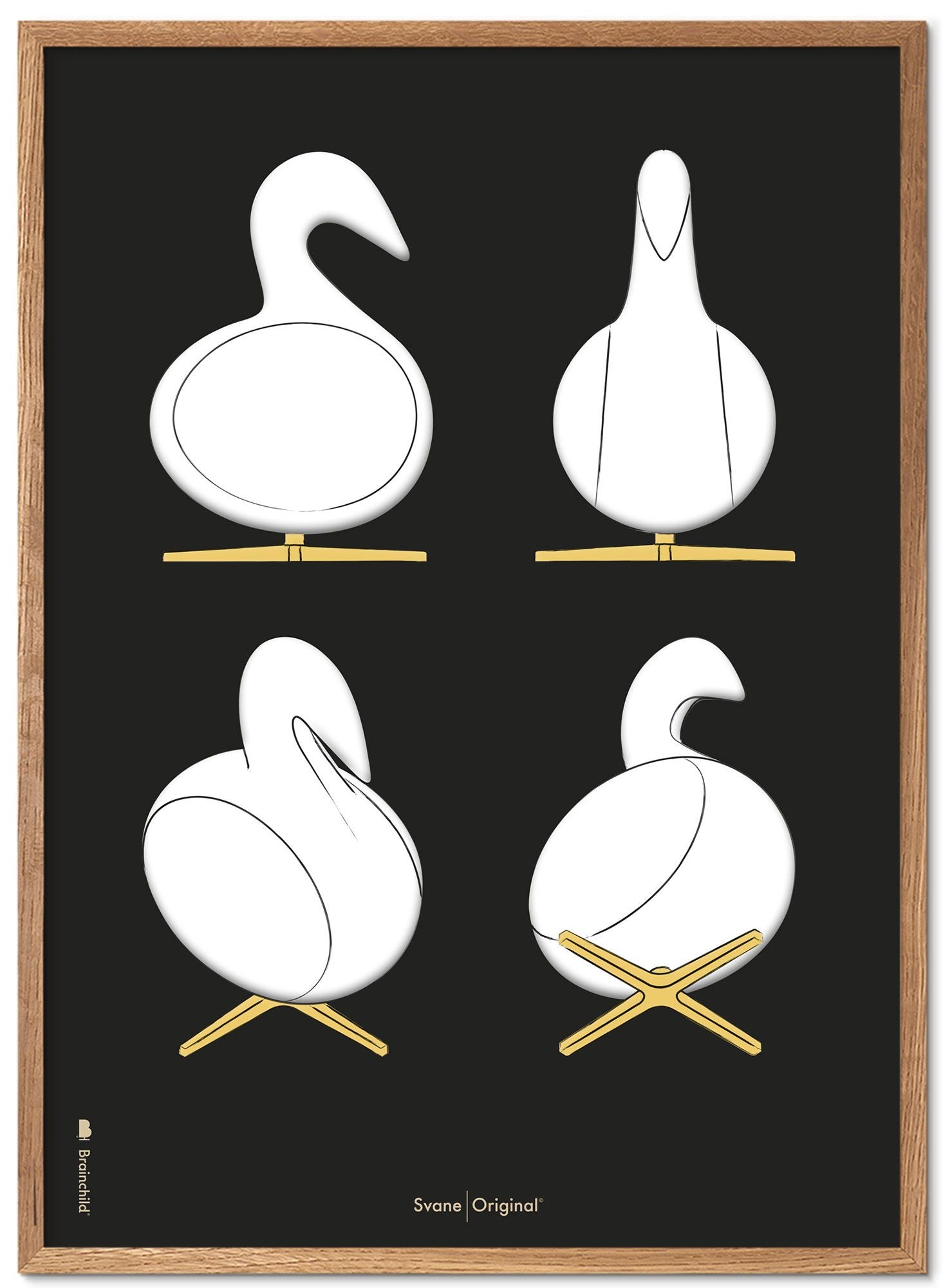 Brainchild Swan Projekt Szkice Plakat Ramka Wykonana Z Lekkiego Drewna 70x100 Cm, Czarny Tło