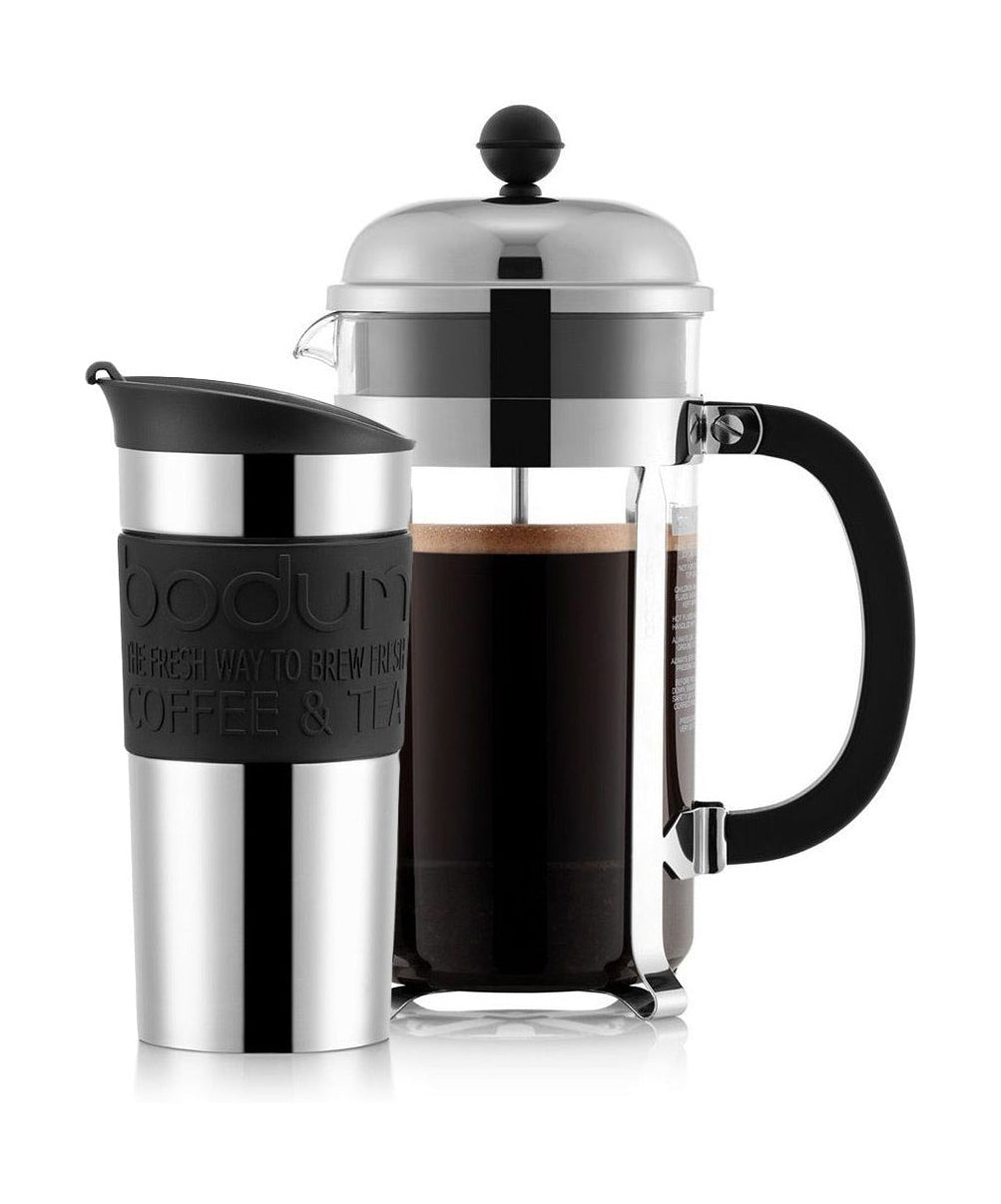 Bodum Chambord Set Moder Coffee i próżniowy kubek podróżny podwójnie ściany czarny, 8 filiżanek