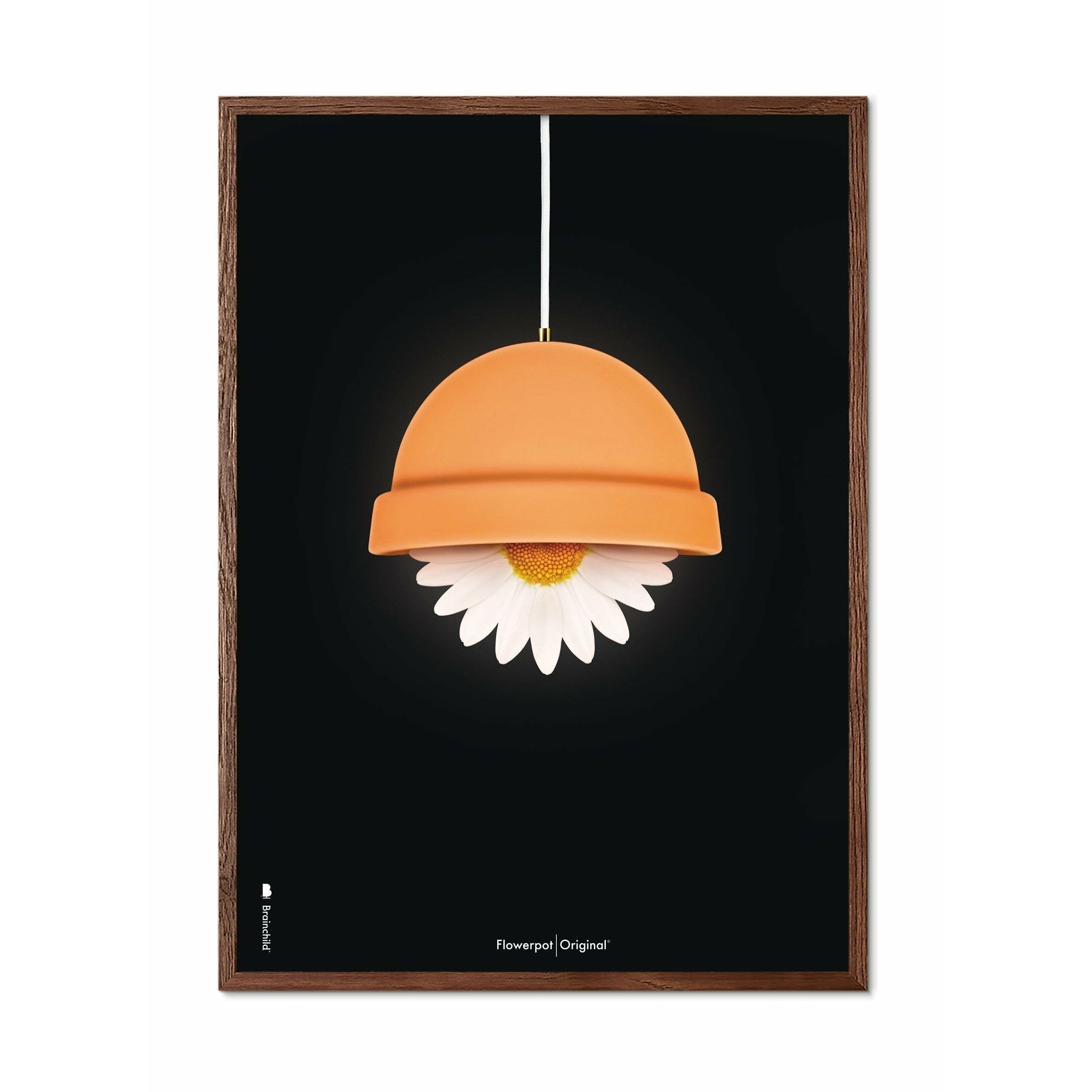 Brainchild Flowerpot Classic Poster, Dark Wood Frame A5, Black Background