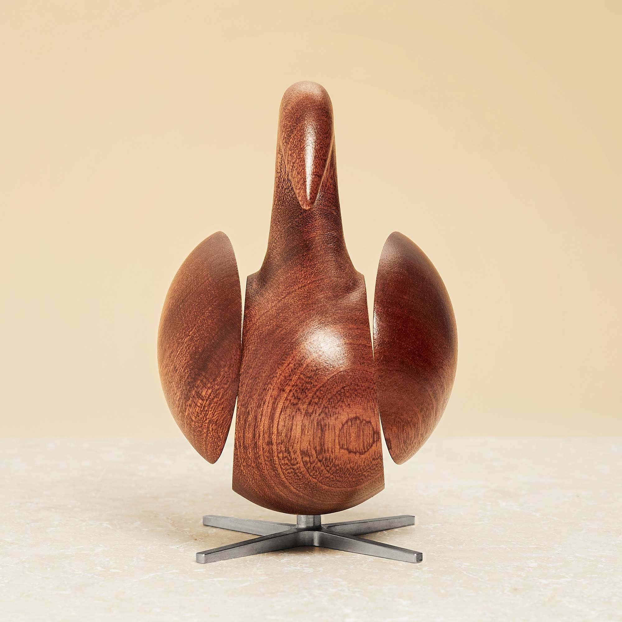 Brainchild Of The Swan Wooden Figure Mahogany, Steel Base