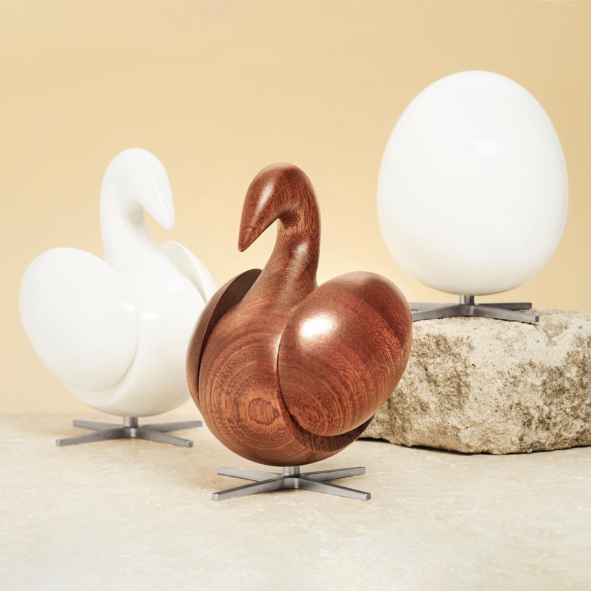 Brainchild Of The Swan Wooden Figure Mahogany, Steel Base