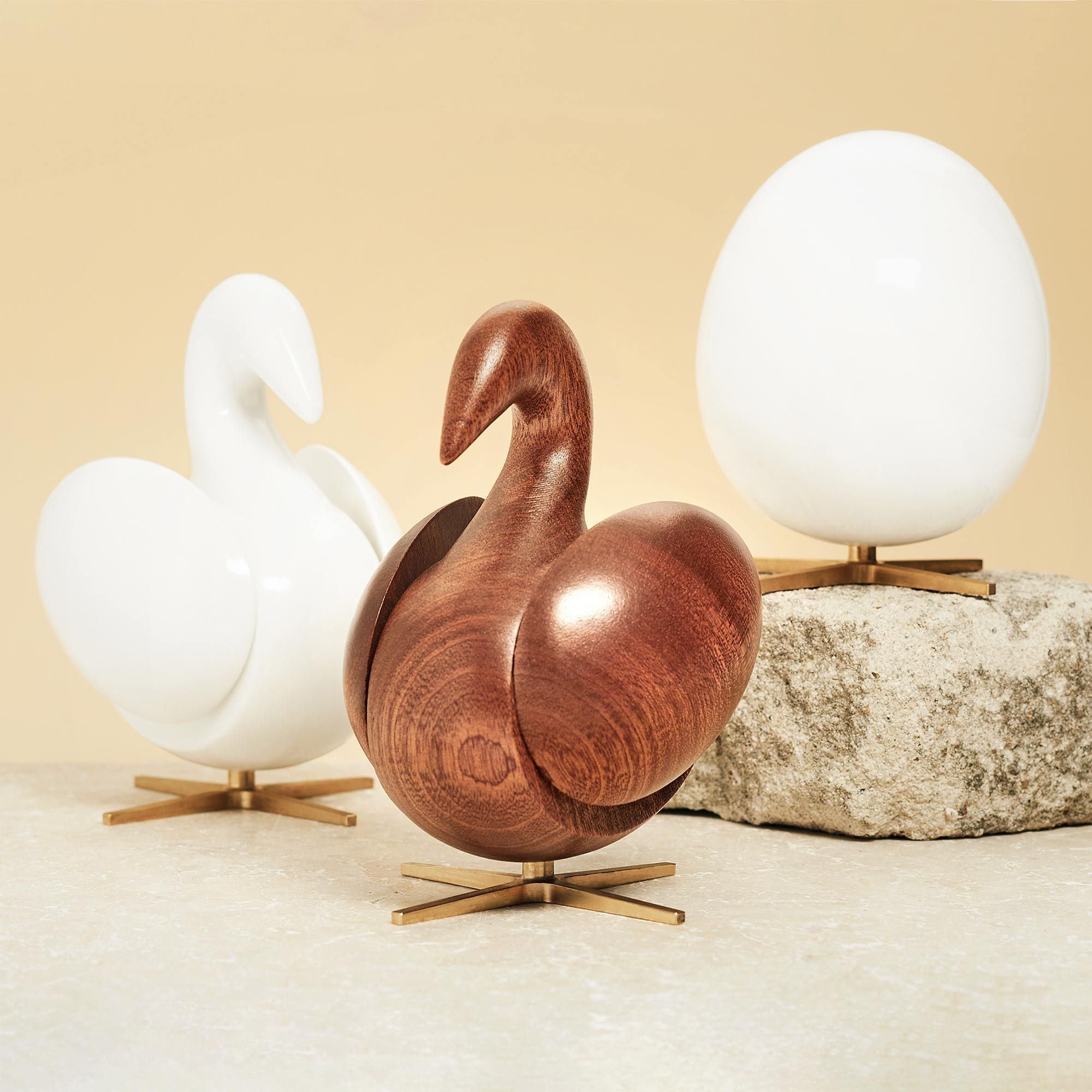 Brainchild Of The Swan Wooden Figure Mahogany White, Brass Base