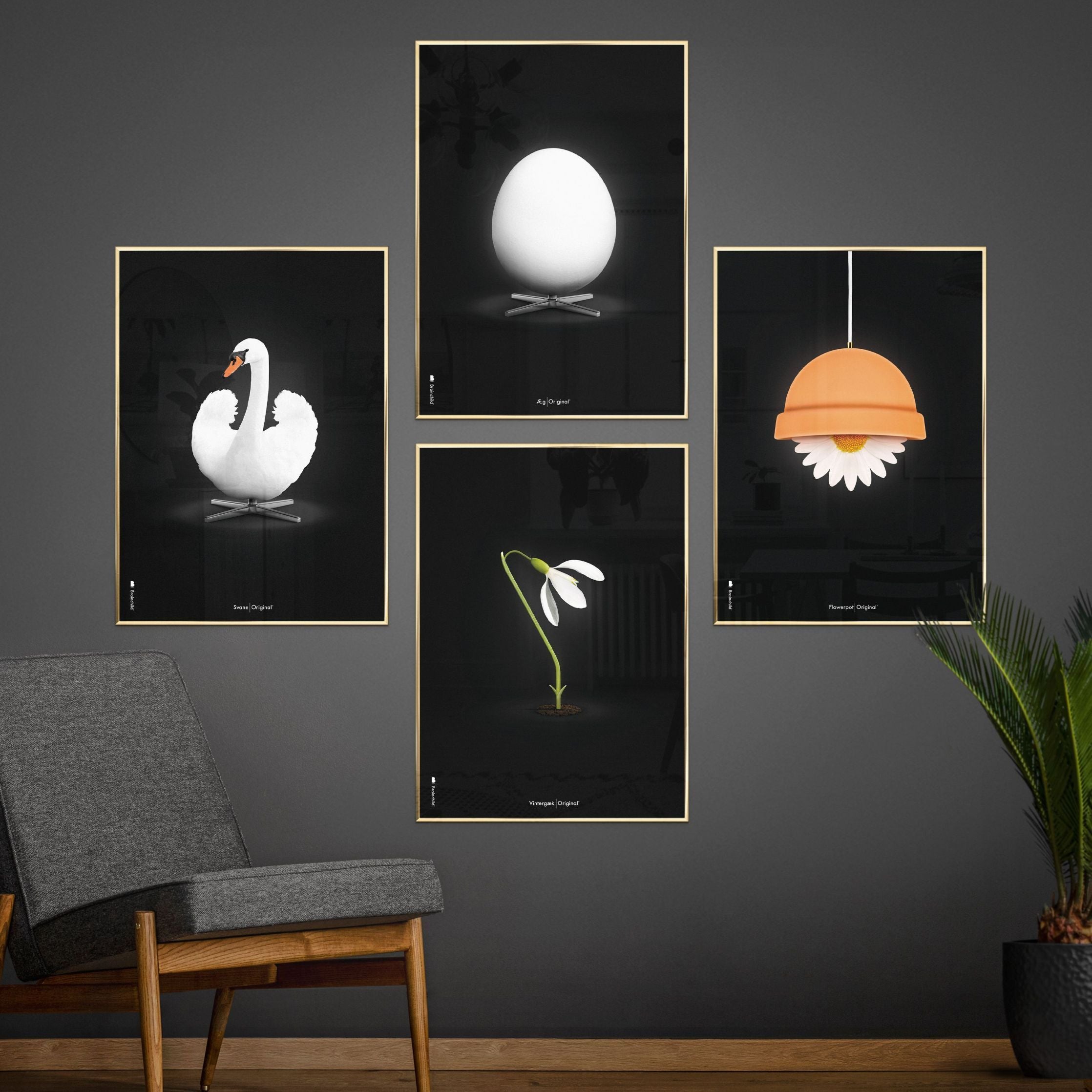 Brainchild Egg Classic Poster, Frame Made Of Light Wood 30x40 Cm, Black Background