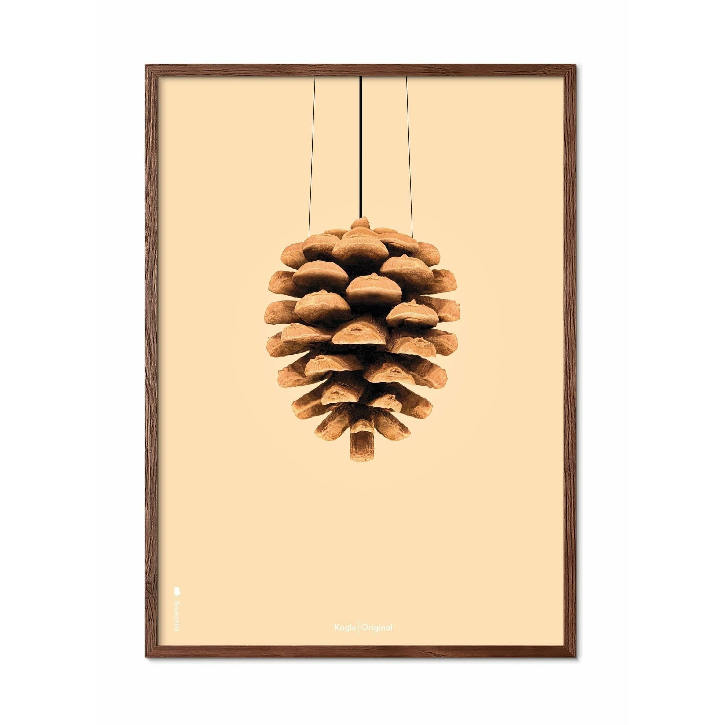 Brainchild Pine Cone Classic Poster, Dark Wood Frame A5, Sand Colored Background