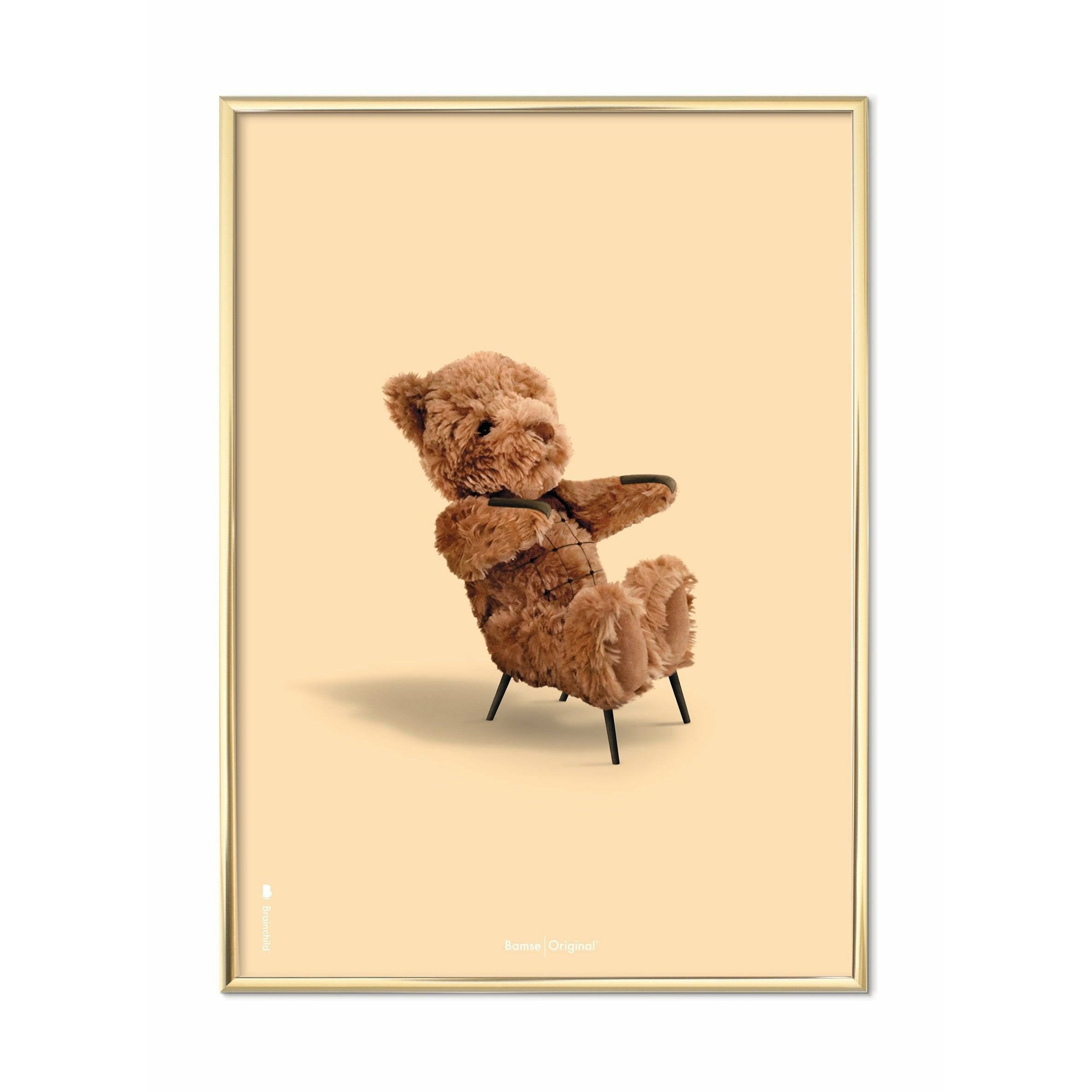 Brainchild Teddy Bear Classic Poster, Brass Frame 30x40 Cm, Sand Colored Background