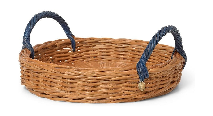 Ferm Living Blue Ruse Rattan Tray, Natural/Blue