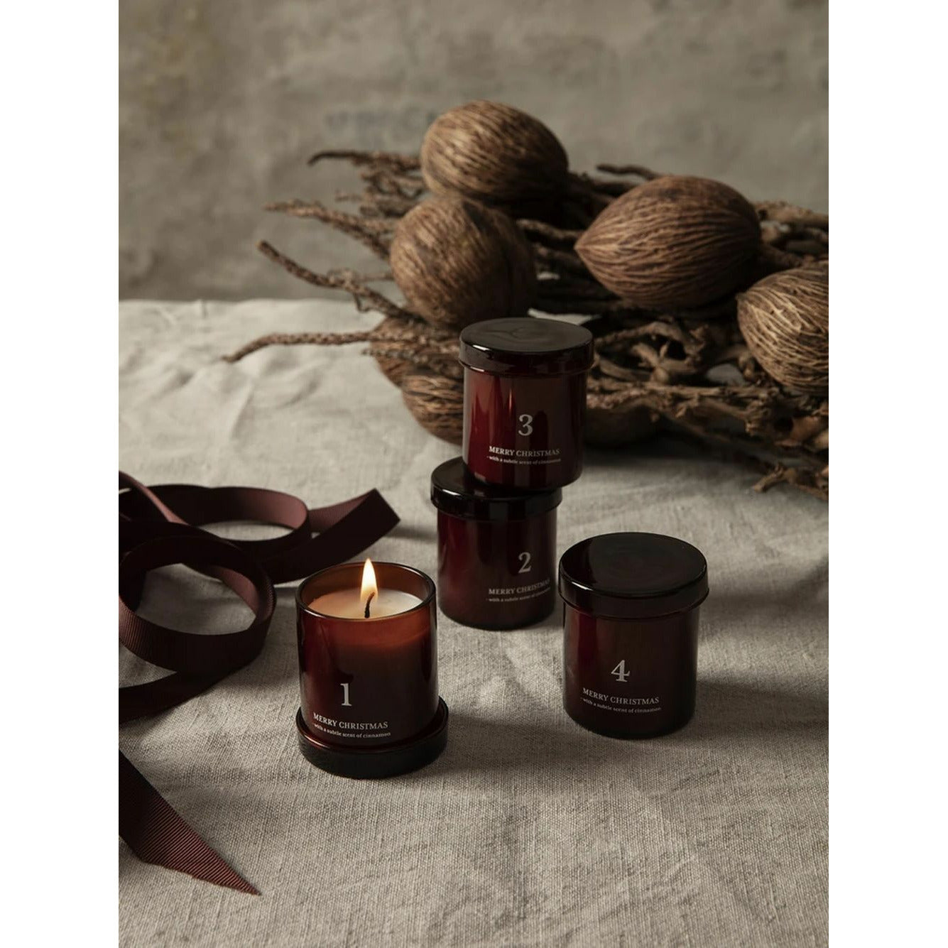 Ferm Living Scented Advent Scented Candles Set Of 4, Red/Brown
