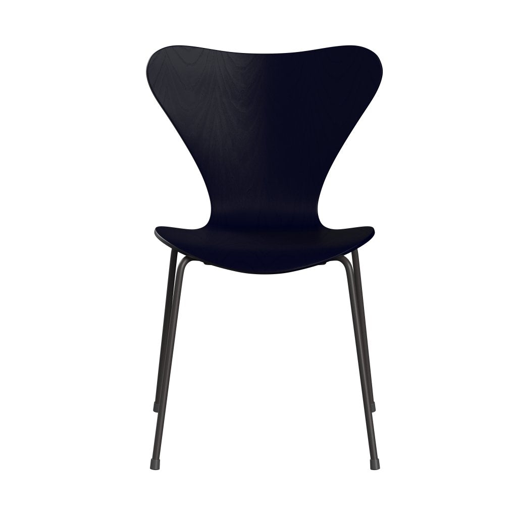 Fritz Hansen 3107 Chair Unupholstered, Warm Graphite/Dyed Ash Midnight Blue