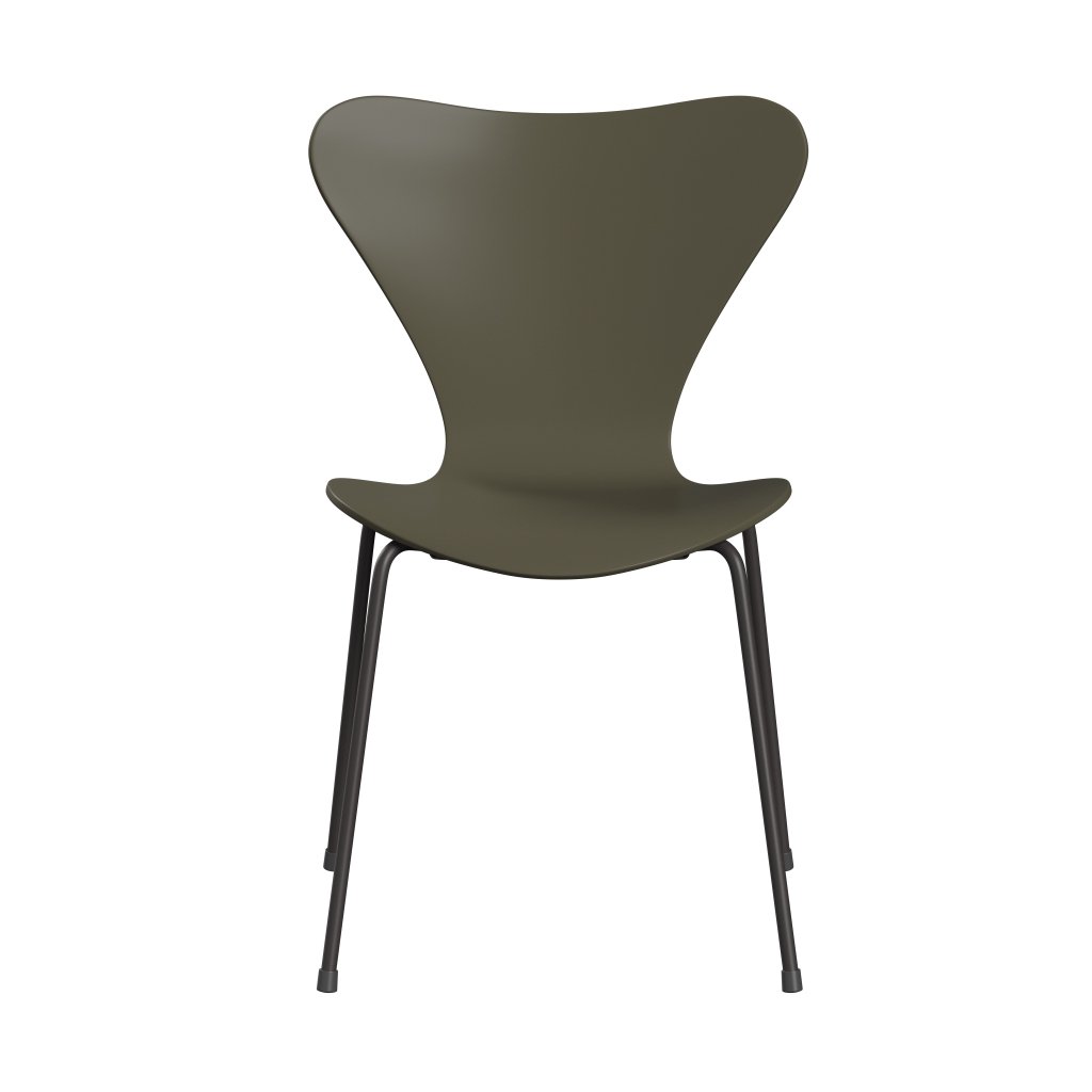 Fritz Hansen 3107 Chair Unupholstered, Warm Graphite/Lacquered Olive Green