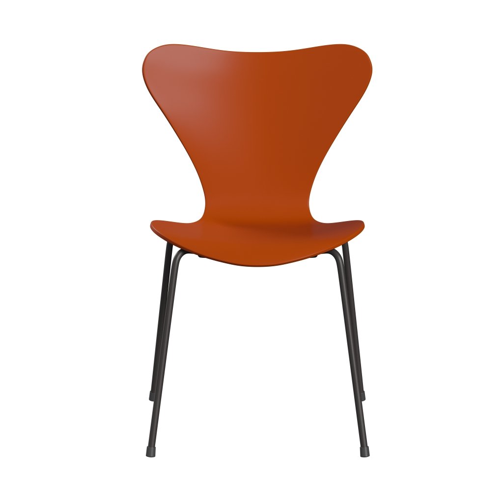 Fritz Hansen 3107 Chair Unupholstered, Warm Graphite/Lacquered Paradise Orange