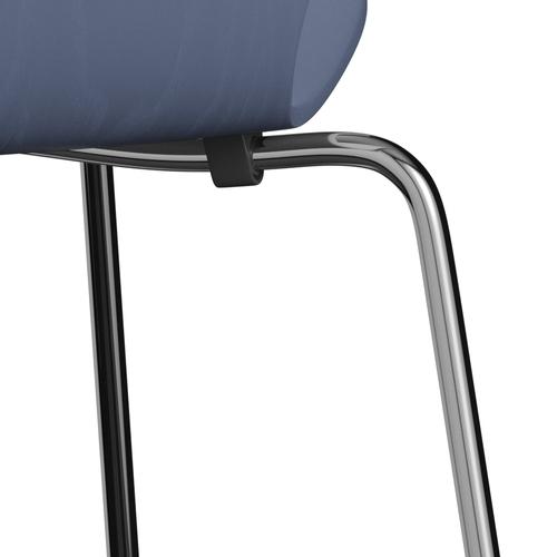 Fritz Hansen 3107 Chair Unupholstered, Chrome/Dyed Ash Dusk Blue