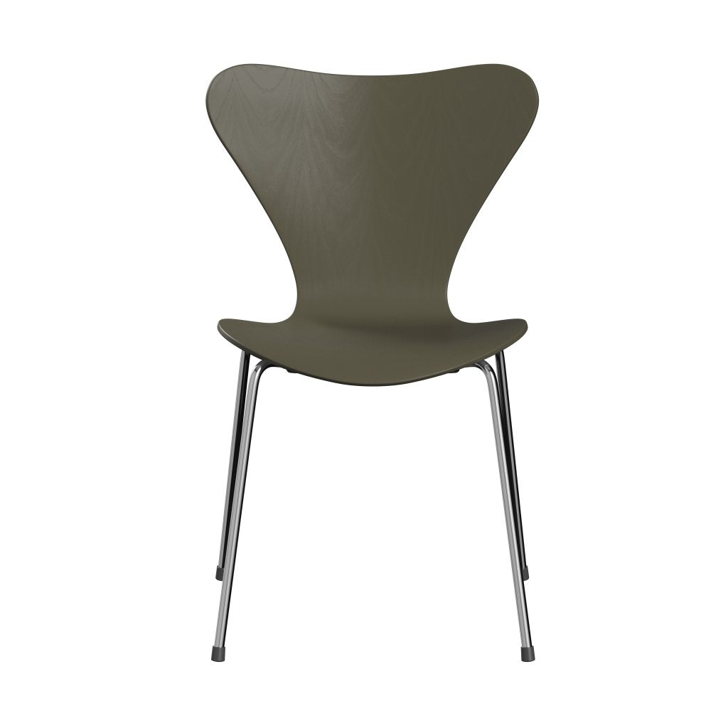 Fritz Hansen 3107 Krzesło bezzapisowe, Chrome/Dyed Ash Olive Green