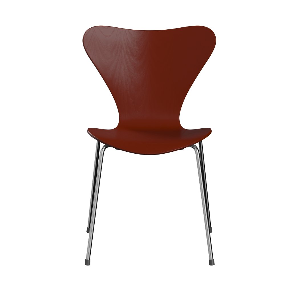 Fritz Hansen 3107 Chair Unupholstered, Chrome/Dyed Ash Venetian Red