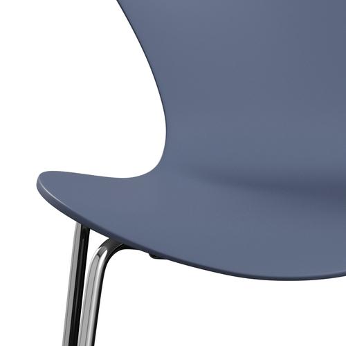 Fritz Hansen 3107 Chair Unupholstered, Chrome/Lacquered Dusk Blue