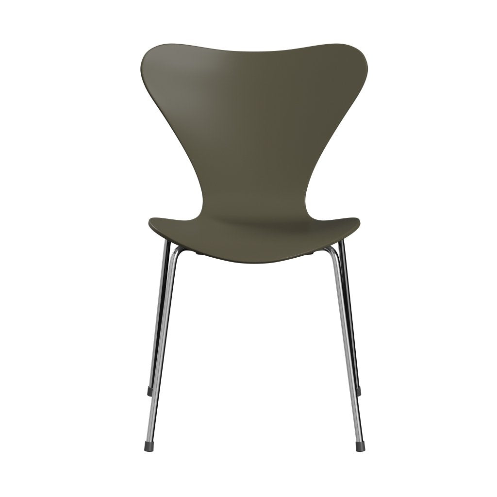 Fritz Hansen 3107 Chair Unupholstered, Chrome/Lacquered Olive Green