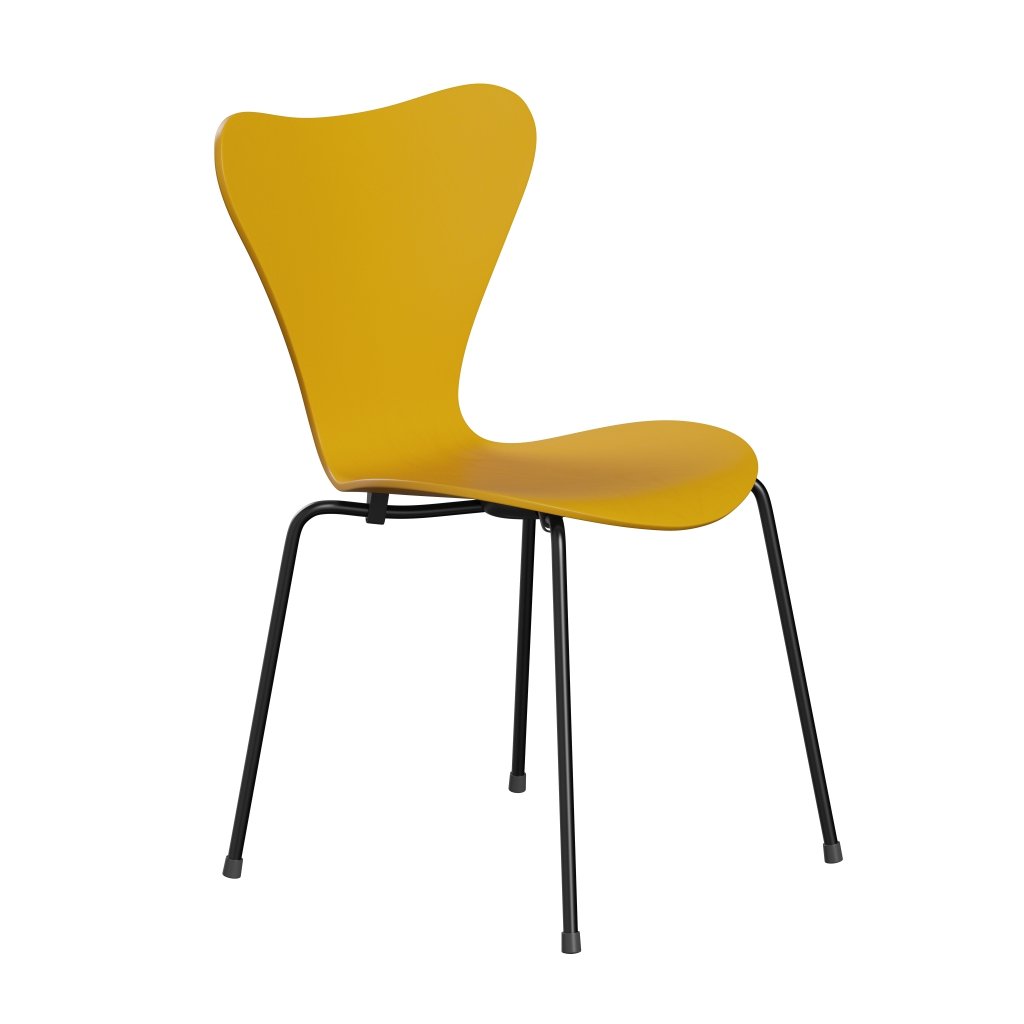 Fritz Hansen 3107 Chair Unupholstered, Black/Dyed Ash True Yellow