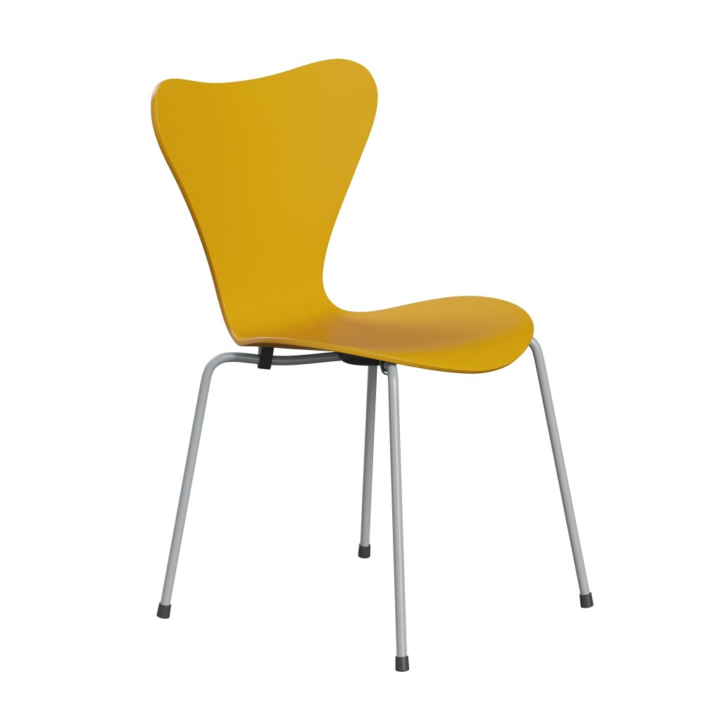 Fritz Hansen 3107 Chair Unupholstered, Silver Grey/Coloured Ash True Yellow