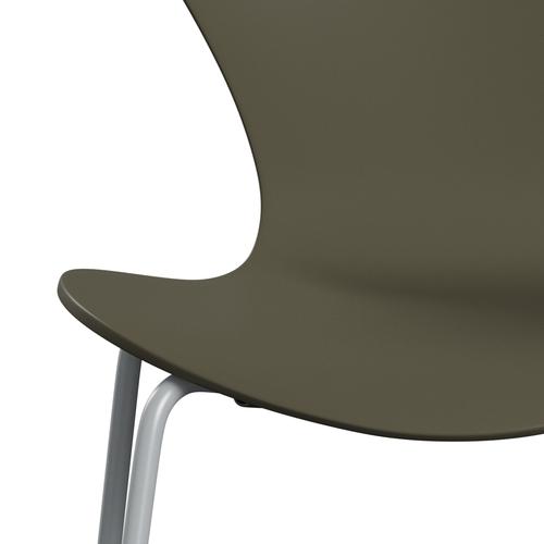 Fritz Hansen 3107 Chair Unupholstered, Silver Grey/Lacquered Olive Green