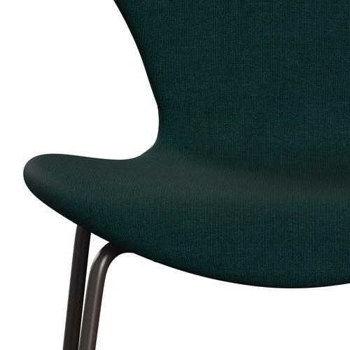 Fritz Hansen 3107 Chair Full Upholstery, Brown Bronze/Canvas Dark Blue/Green