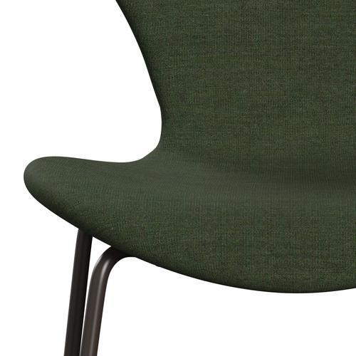 Fritz Hansen 3107 Krzesło pełna tapicerka, brązowy brąz/płótno jasnozielone/niebieskie