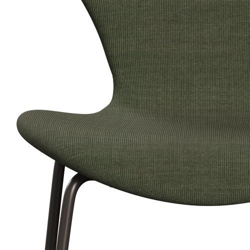 Fritz Hansen 3107 Krzesło pełna tapicerka, brązowy brąz/płótno mchu zielone