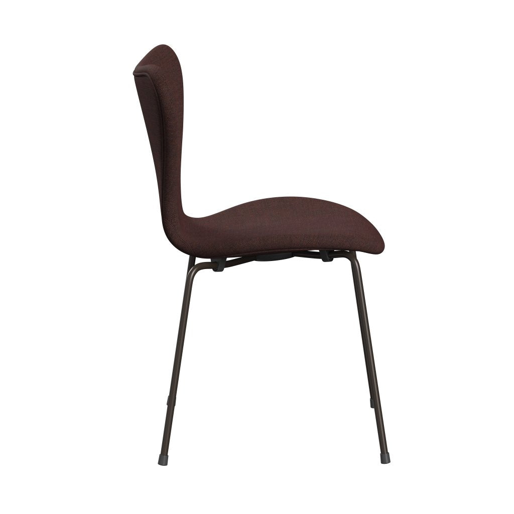 Fritz Hansen 3107 Krzesło pełna tapicerka, brązowy brąz/płótno Stone Dark