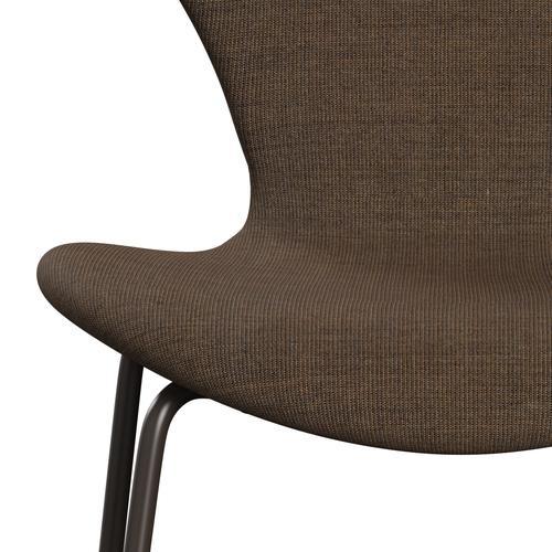 Fritz Hansen 3107 Krzesło pełna tapicerka, brązowy brąz/płótno Stone Grey