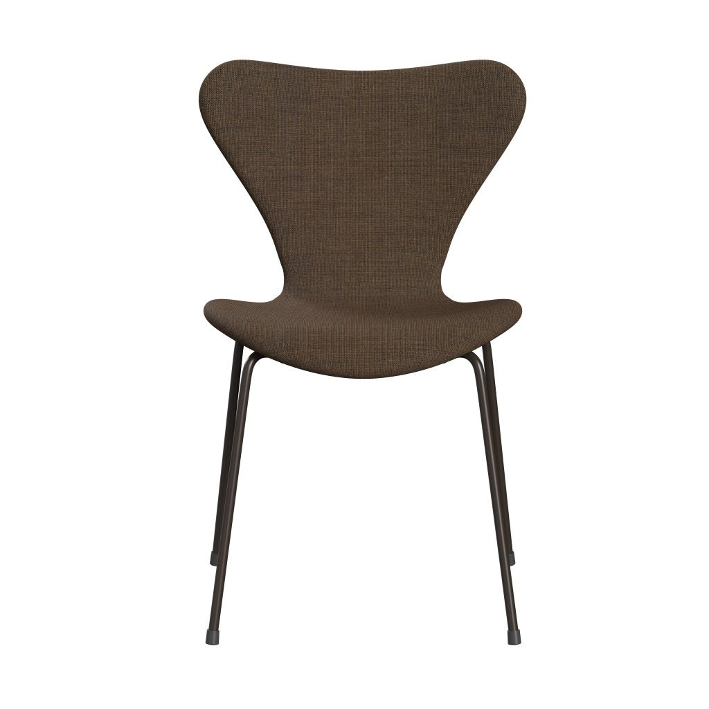 Fritz Hansen 3107 Krzesło pełna tapicerka, brązowy brąz/płótno Stone Grey