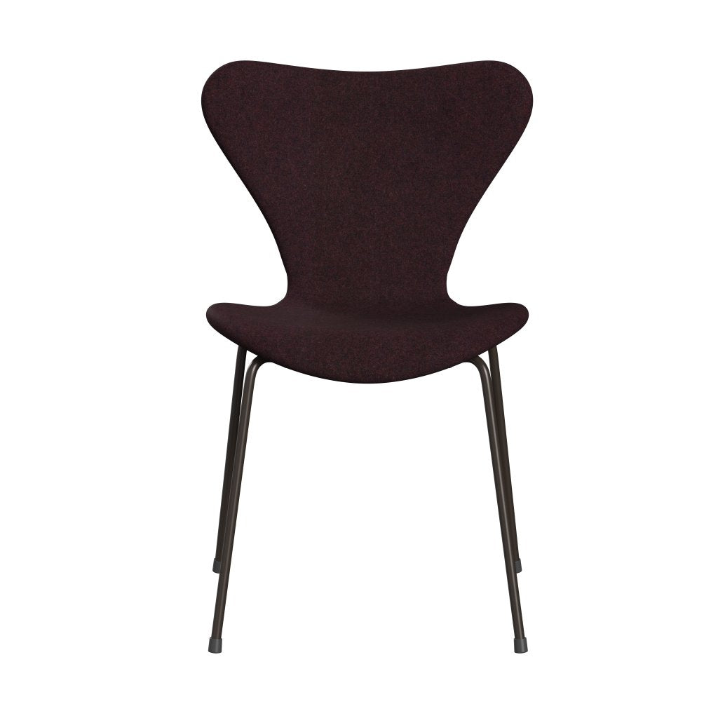 Fritz Hansen 3107 Chair Full Upholstery, Brown Bronze/Divina Md Wine Red