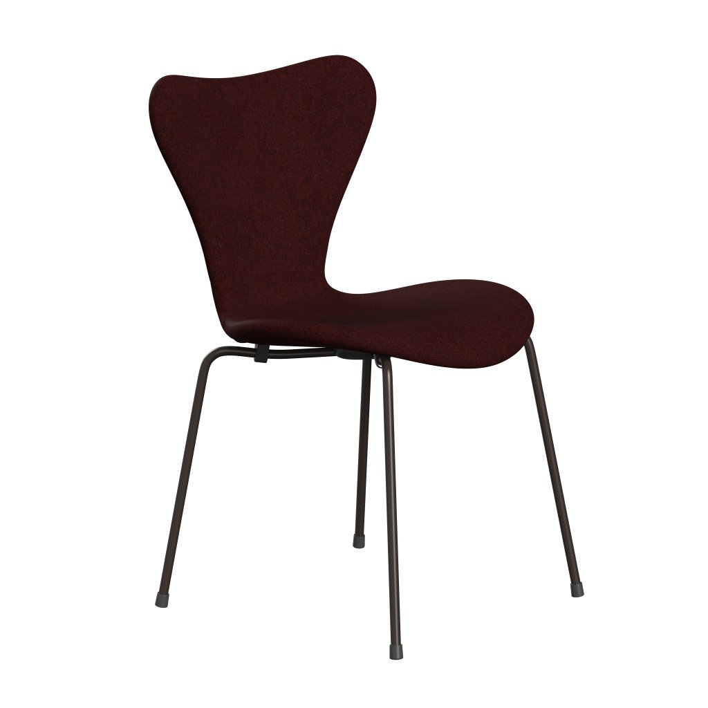 Fritz Hansen 3107 Chair Full Upholstery, Brown Bronze/Divina Melange Burgundy