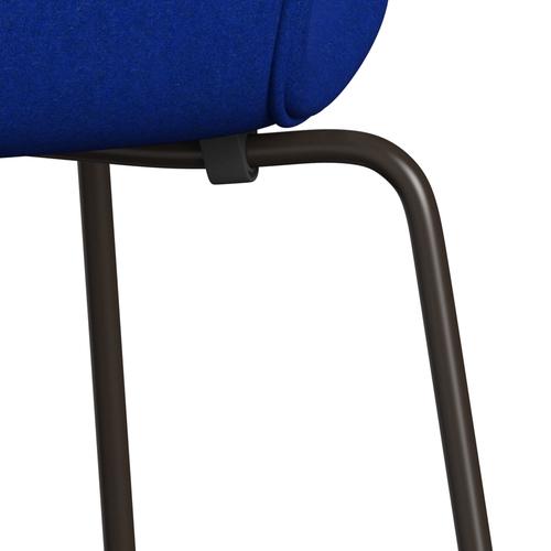 Fritz Hansen 3107 Krzesło pełna tapicerka, brązowy brąz/divina Melange Electric Blue