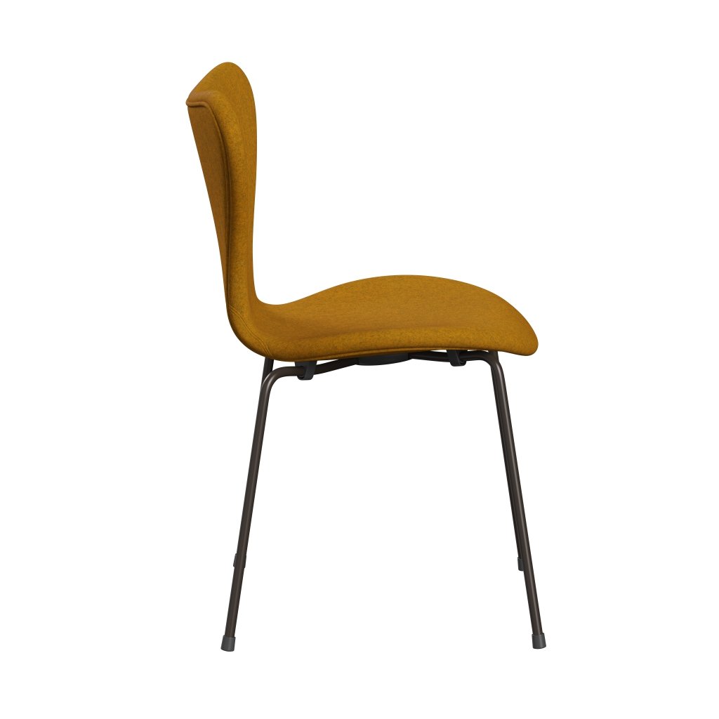 Fritz Hansen 3107 Chair Full Upholstery, Brown Bronze/Divina Melange Ochre Yellow