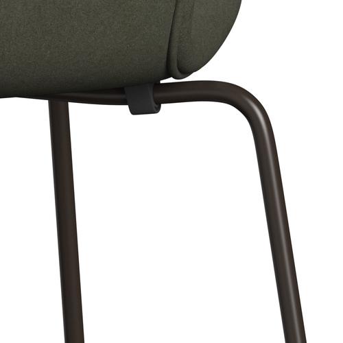 Fritz Hansen 3107 Chair Full Upholstery, Brown Bronze/Divina Military Green