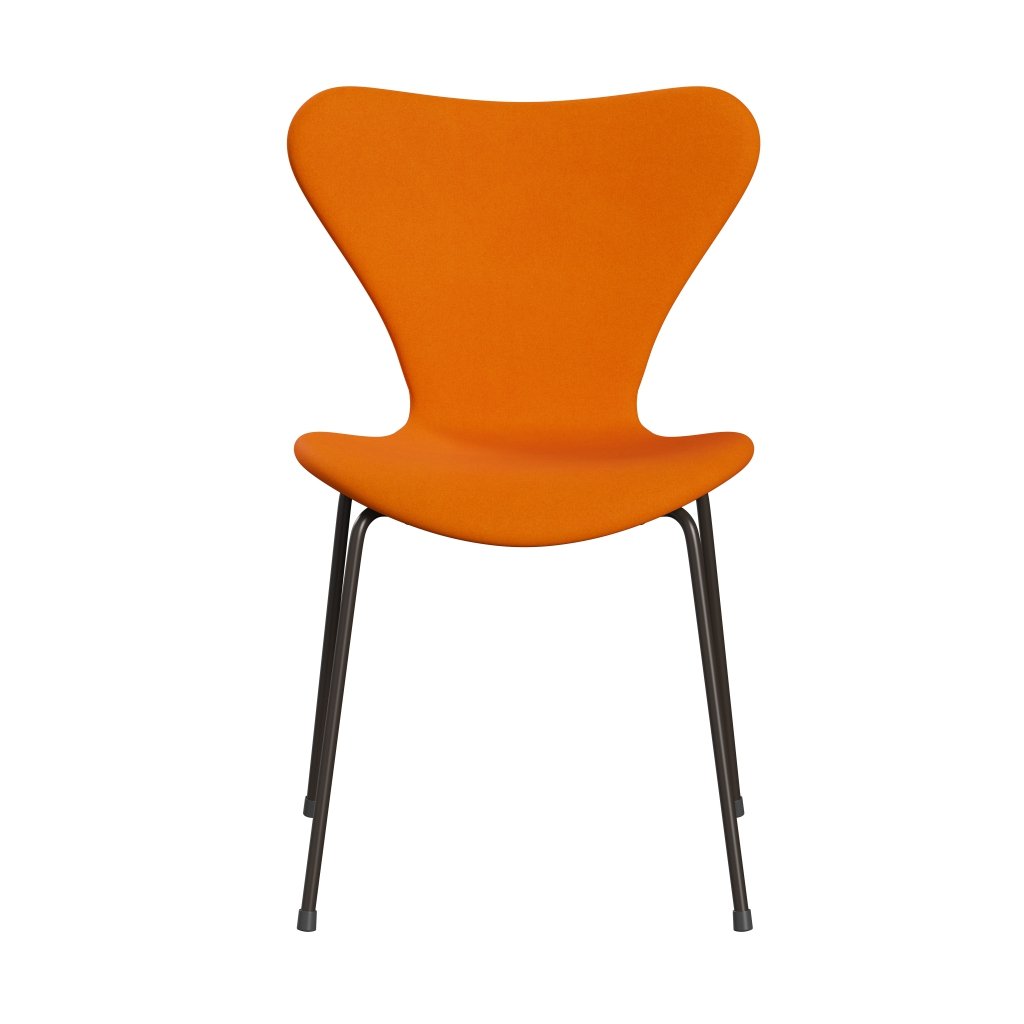 Fritz Hansen 3107 Chair Full Upholstery, Brown Bronze/Divina Orange Dark