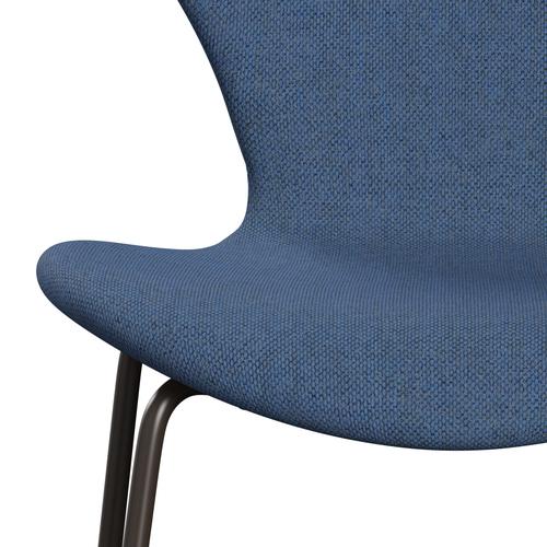 Fritz Hansen 3107 Chair Full Upholstery, Brown Bronze/Re Wool Blue/Natural