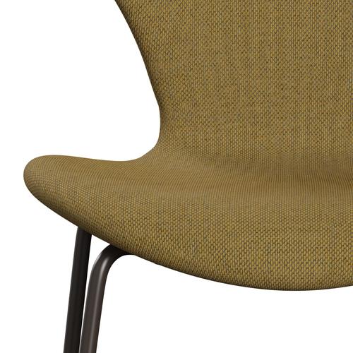 Fritz Hansen 3107 Krzesło pełna tapicerka, brązowy brąz/wełniany złoty żółty/naturalny