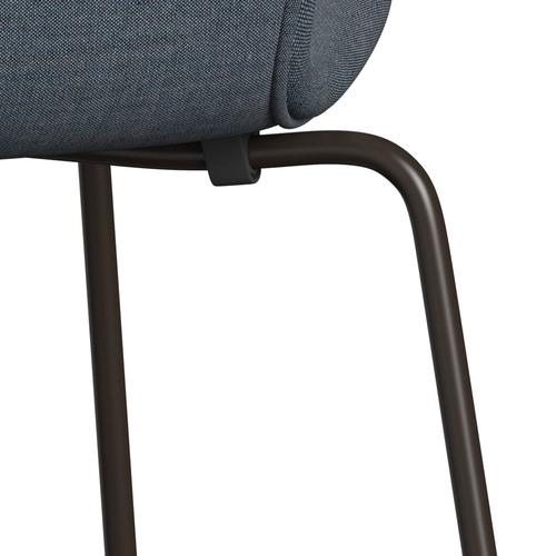 Fritz Hansen 3107 Krzesło pełna tapicerka, brązowy brąz/remiks benzynowy Blue Dark