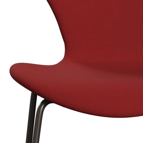 Fritz Hansen 3107 Krzesło pełna tapicerka, brązowy brąz/stalowy czerwony