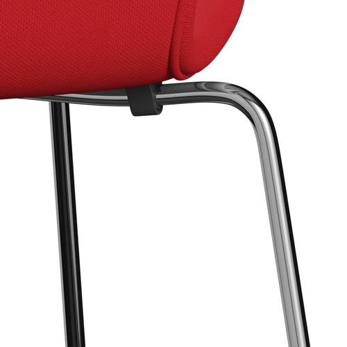 Fritz Hansen 3107 Chair Full Upholstery, Chrome/Steelcut Neon Red