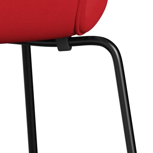 Fritz Hansen 3107 Chair Full Upholstery, Black/Steelcut Neon Red