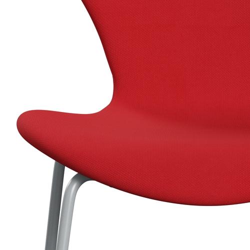 Fritz Hansen 3107 Chair Full Upholstery, Silver Grey/Steelcut Neon Red