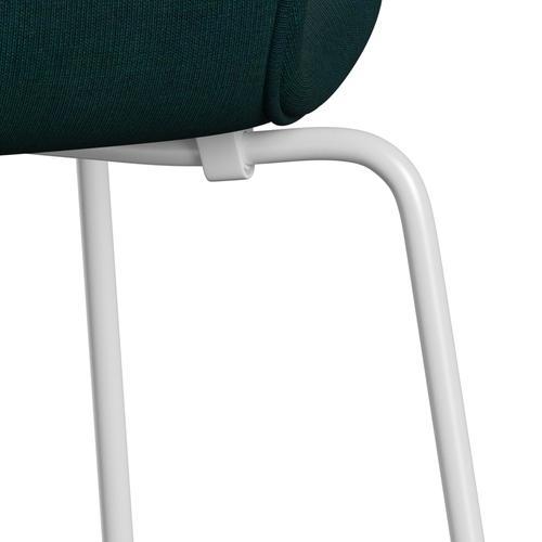 Fritz Hansen 3107 Chair Full Upholstery, White/Canvas Dark Blue/Green