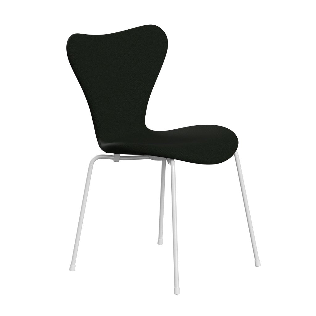 Fritz Hansen 3107 krzesło pełne tapicerka, białe/płótno ciemnozielone