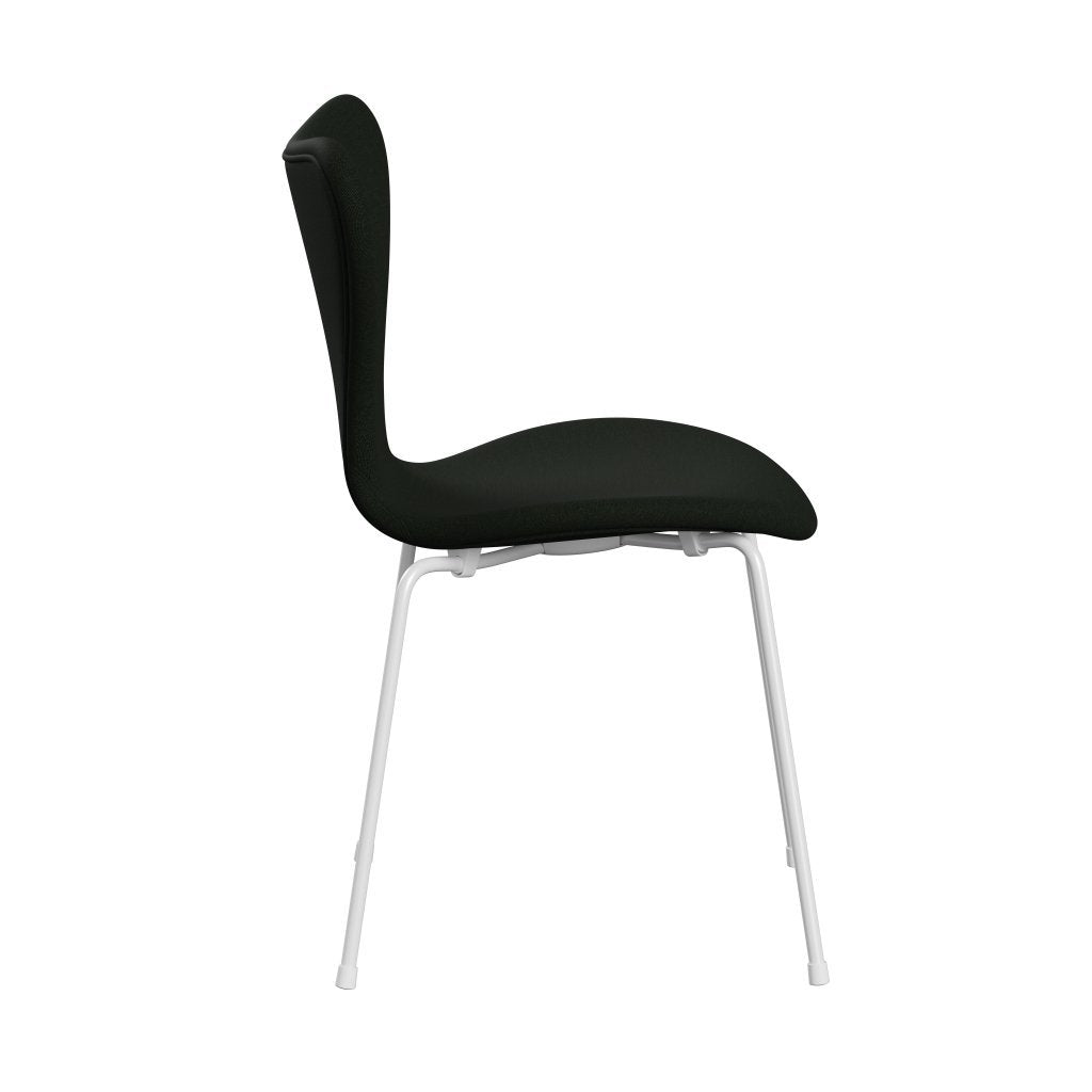 Fritz Hansen 3107 krzesło pełne tapicerka, białe/płótno ciemnozielone