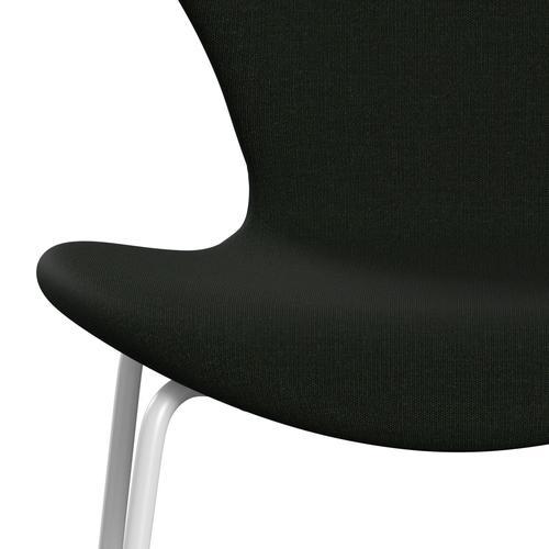 Fritz Hansen 3107 krzesło pełne tapicerka, białe/płótno ciemnozielone