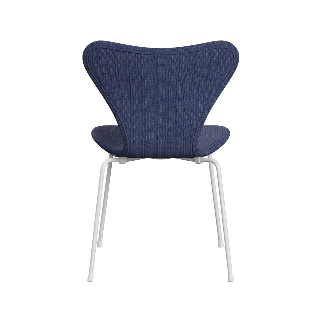 Fritz Hansen 3107 Chair Full Upholstery, White/Canvas Washed Blue