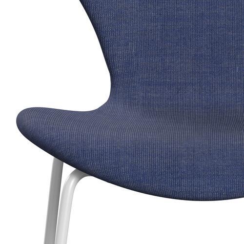 Fritz Hansen 3107 Krzesło pełna tapicerka, białe/płótno myte niebieskie